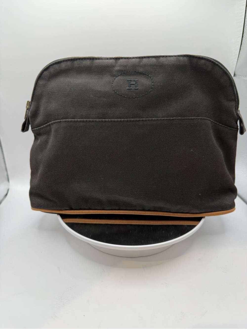 Hermès Paris Black Charcoal Canvas Travel Toiletry Cosmetic Pouch Made in France